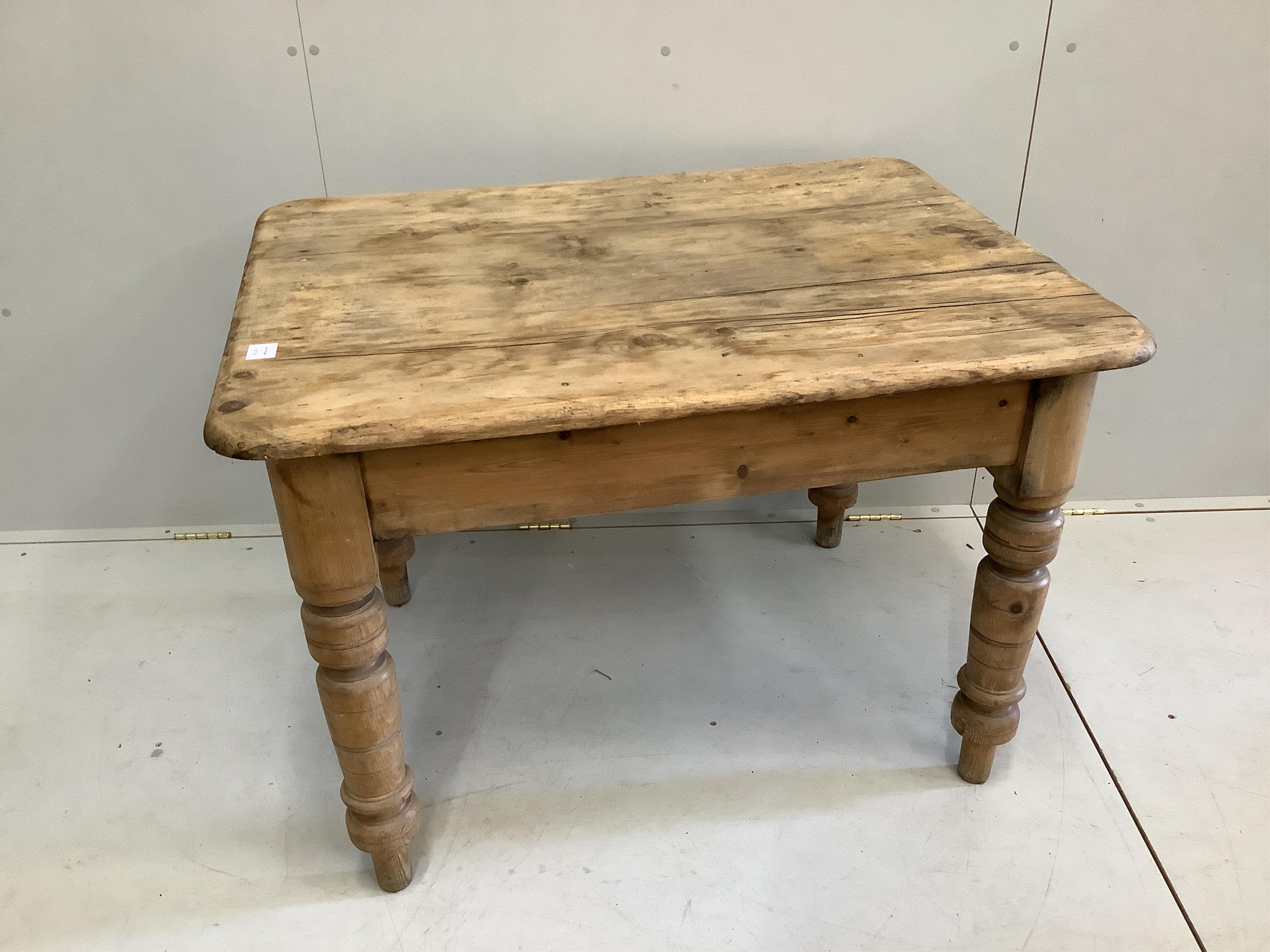 A Victorian rectangular pine kitchen table, width 104cm, depth 80cm, height 73cm